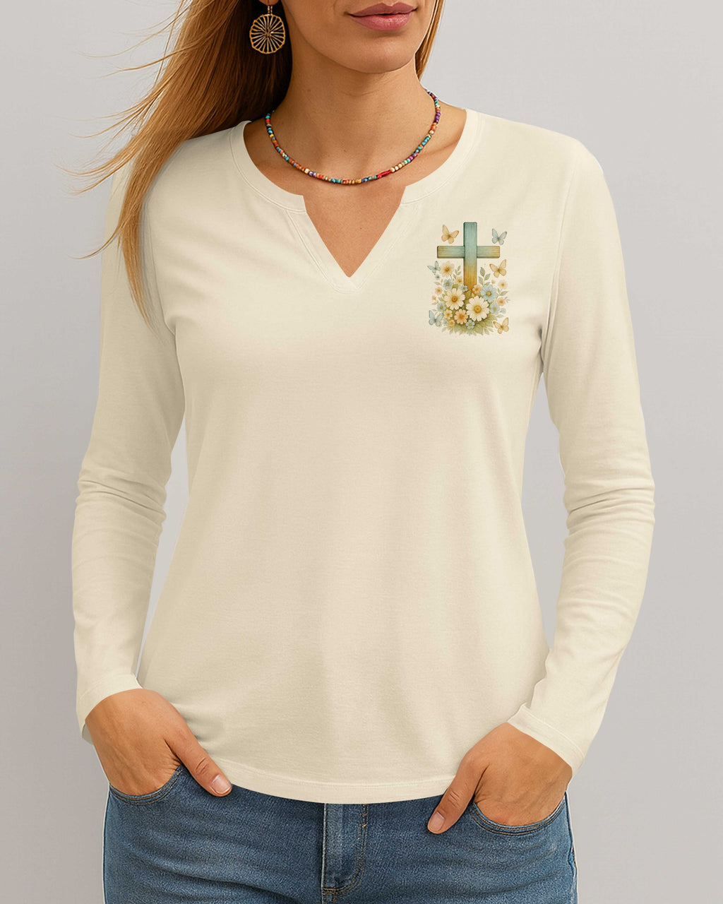 Jesus Take The Wheel All Over Print V-neck Long Sleeves Shirt