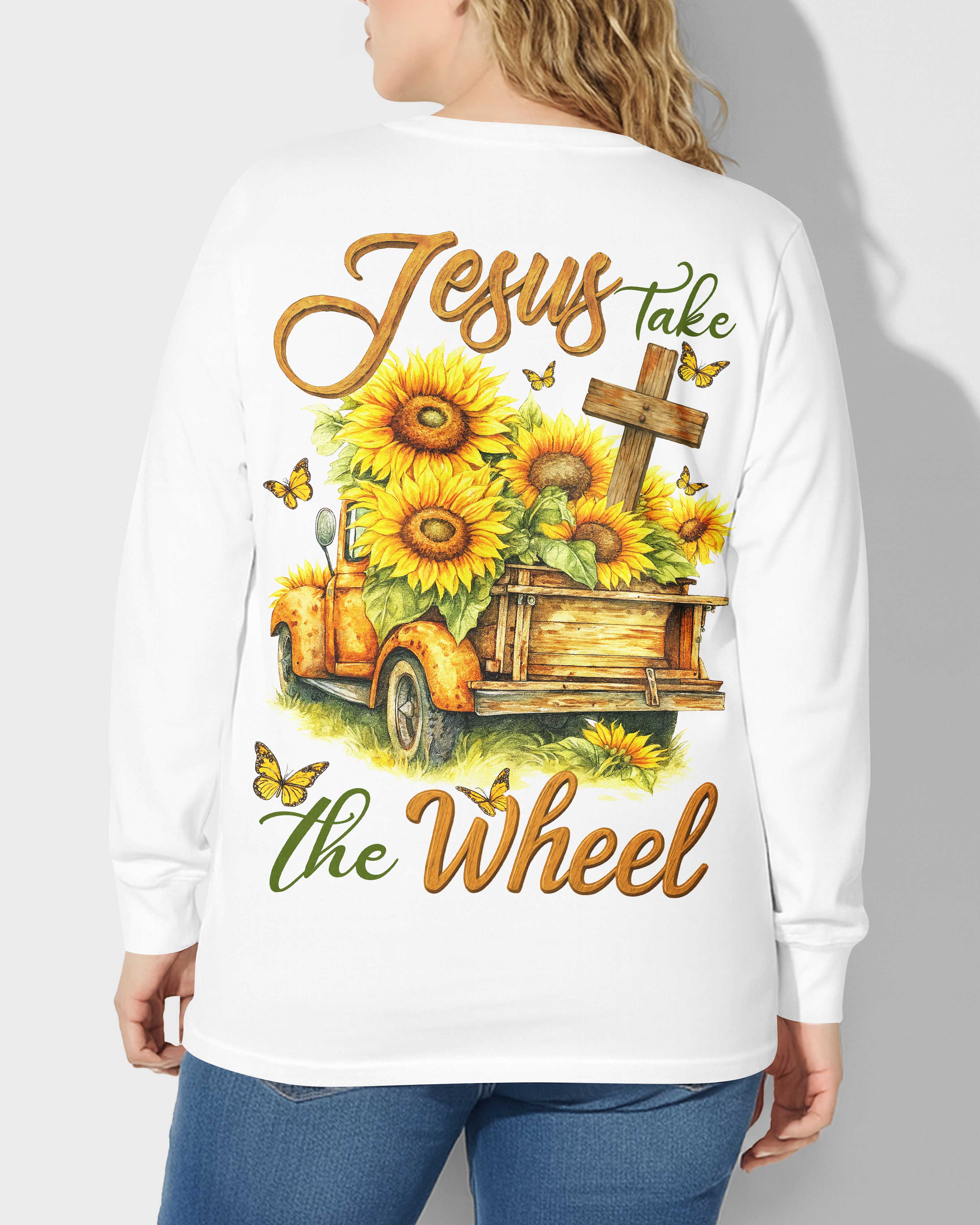 Jesus Take The Wheel All Over Print V-neck Long Sleeves Shirt
