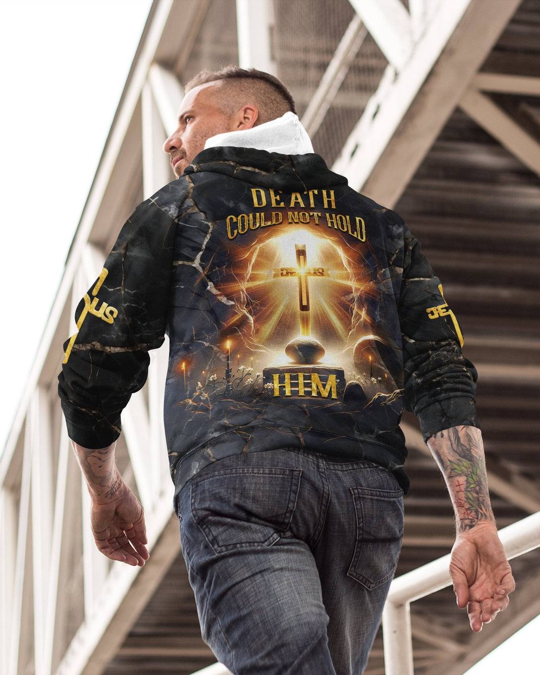 Death Could Not Hold Him All Over Print Zip Hoodie - Christ Color