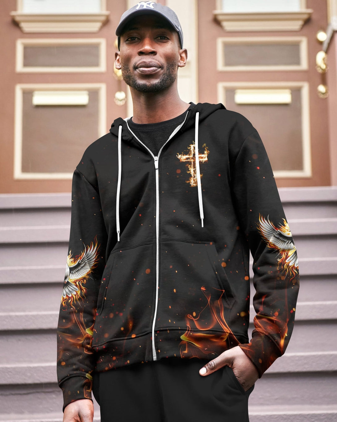 Baptized In Fire Matthew 3:11 All Over Print Zip Hoodie - Christ Color