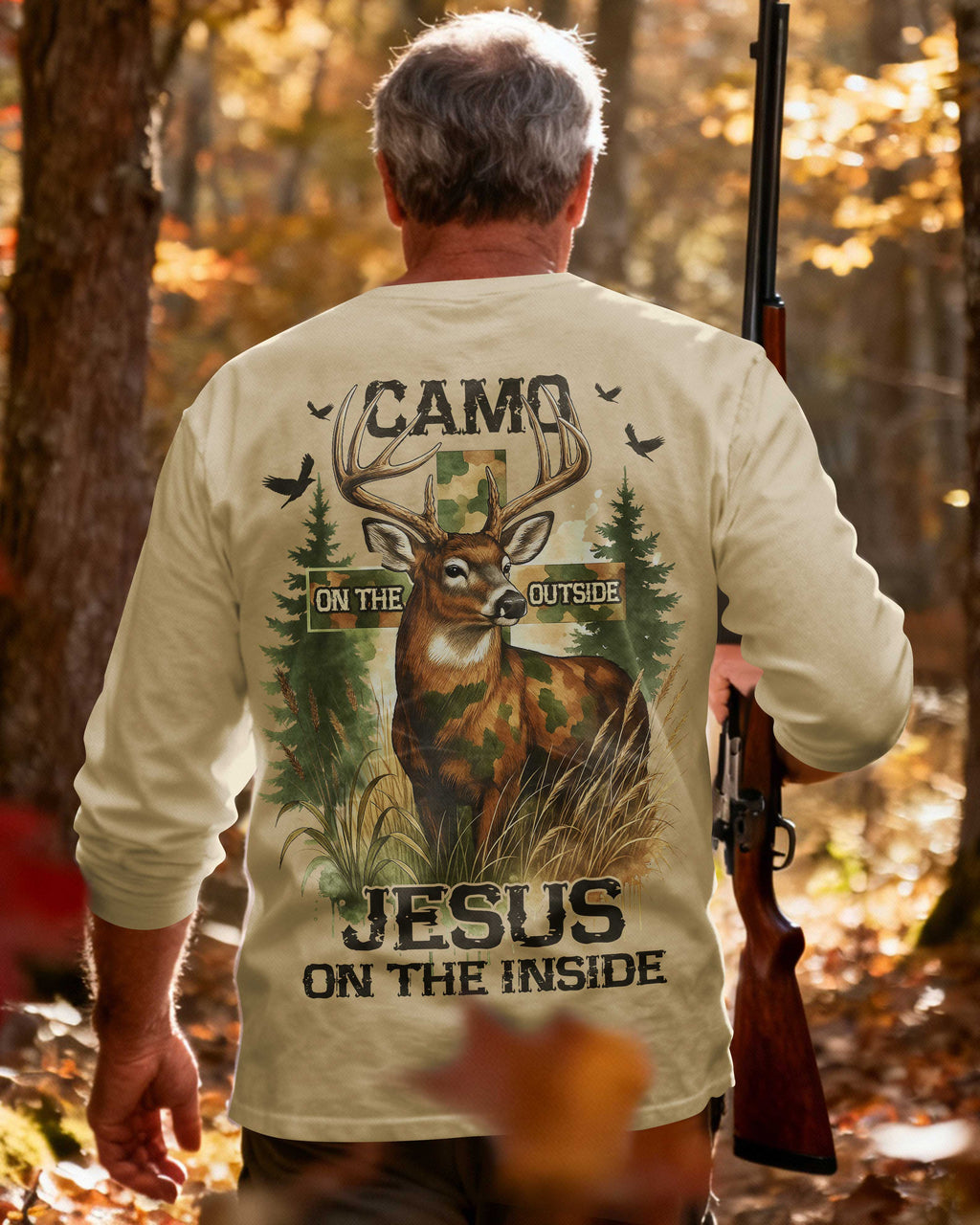 Camo On The Outside Jesus On The Inside All Over Print Long Sleeves T-Shirt