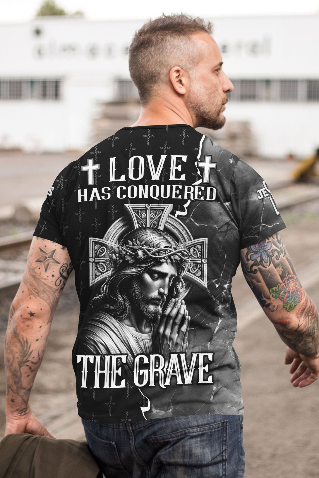 Love Has Conquered The Grave All Over Print T-shirt - Christ Color