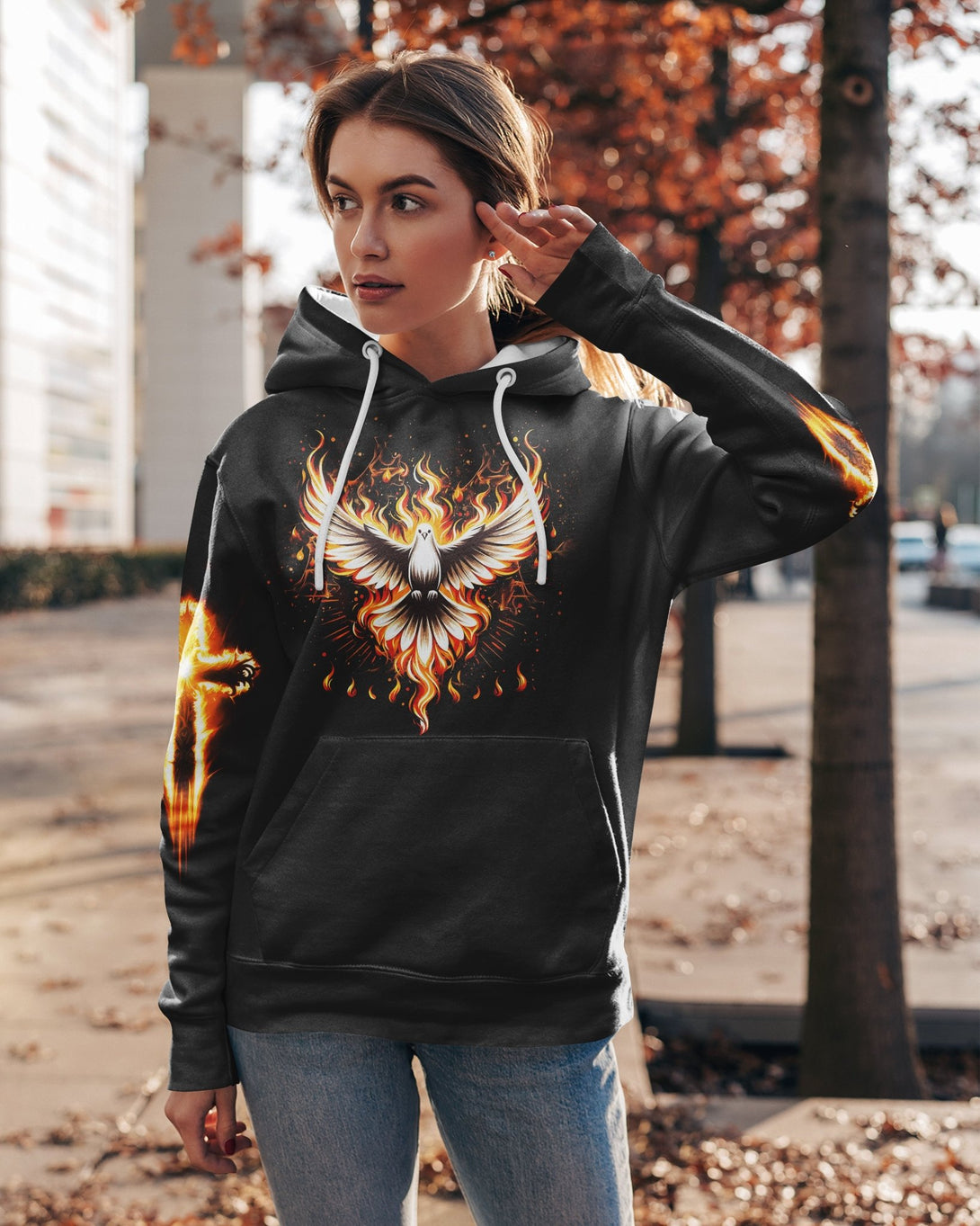 Baptized In Fire All Over Print Hoodie - Christ Color