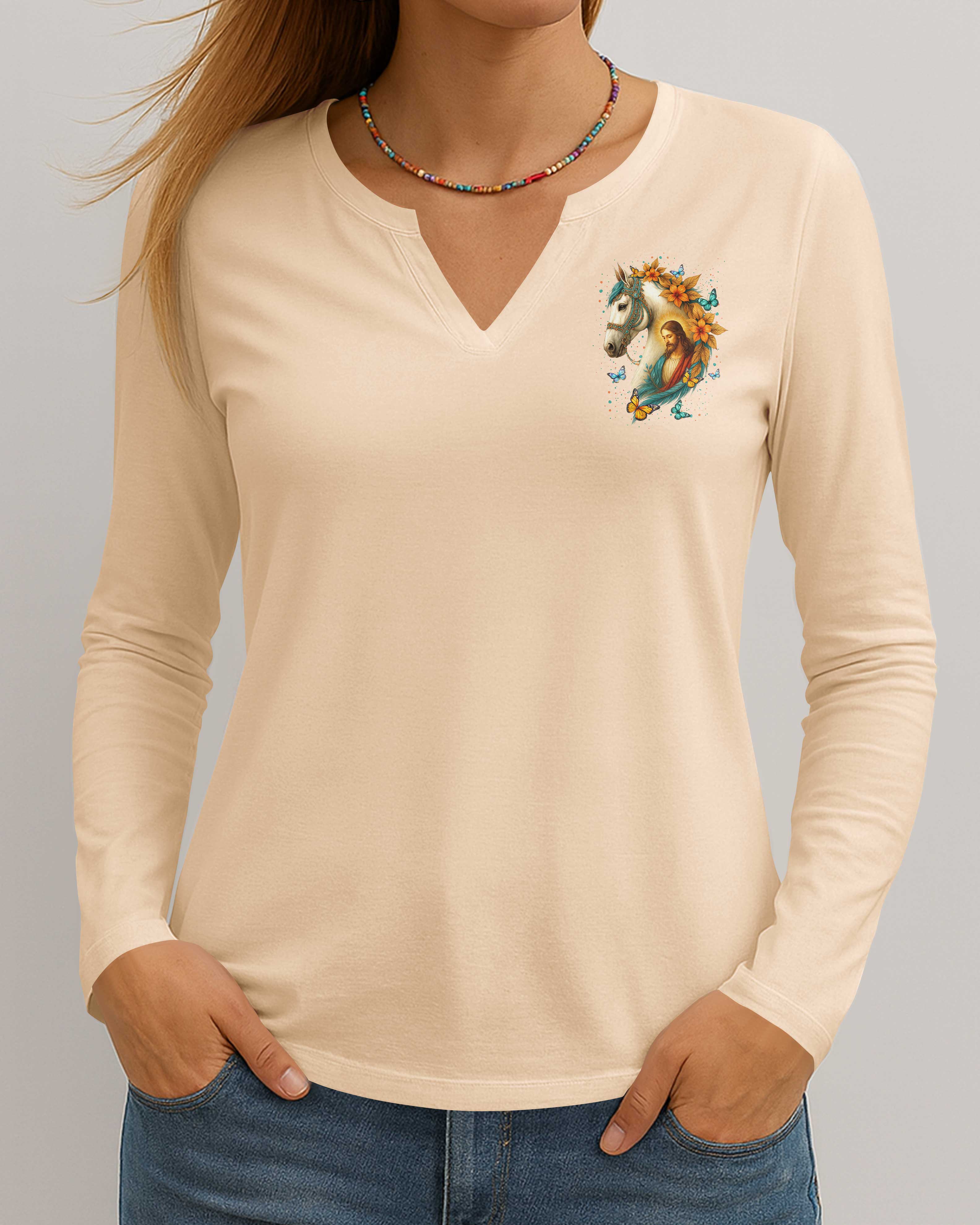 Blessed By God Loved By Jesus Led By The Spirit All Over Print V-neck Long Sleeves Shirt