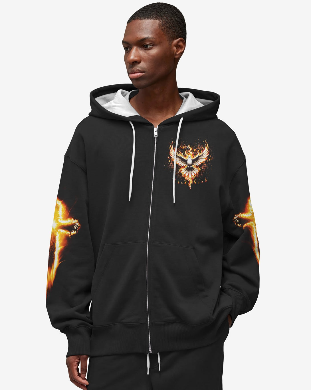 Baptized In Fire All Over Print Zip Hoodie - Christ Color