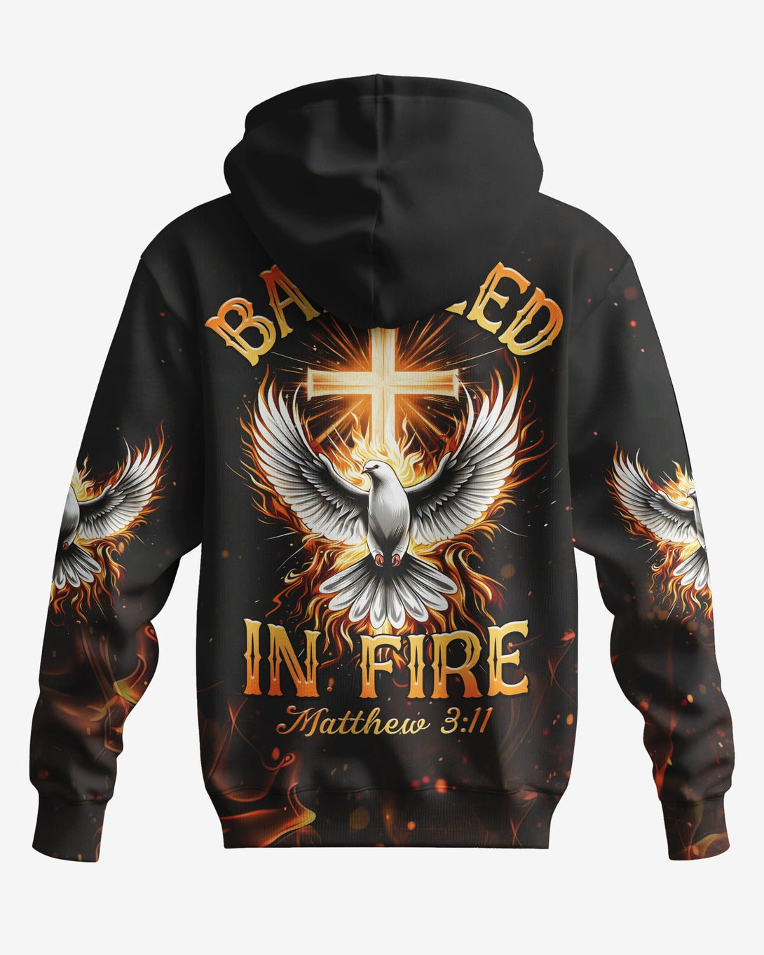 Baptized In Fire Matthew 3:11 All Over Print Zip Hoodie - Christ Color