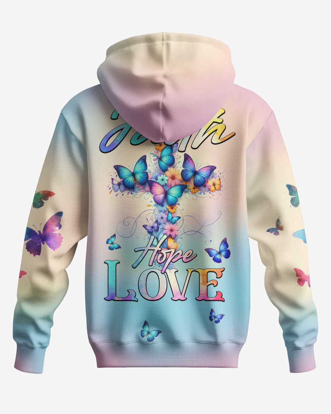Butterfly Faith Hope Love All Over Print Zip Hoodie - Christ Color