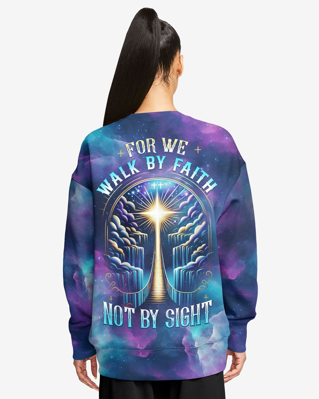 For We Walk By Faith Not By Sight All Over Print Sweater - Christ Color