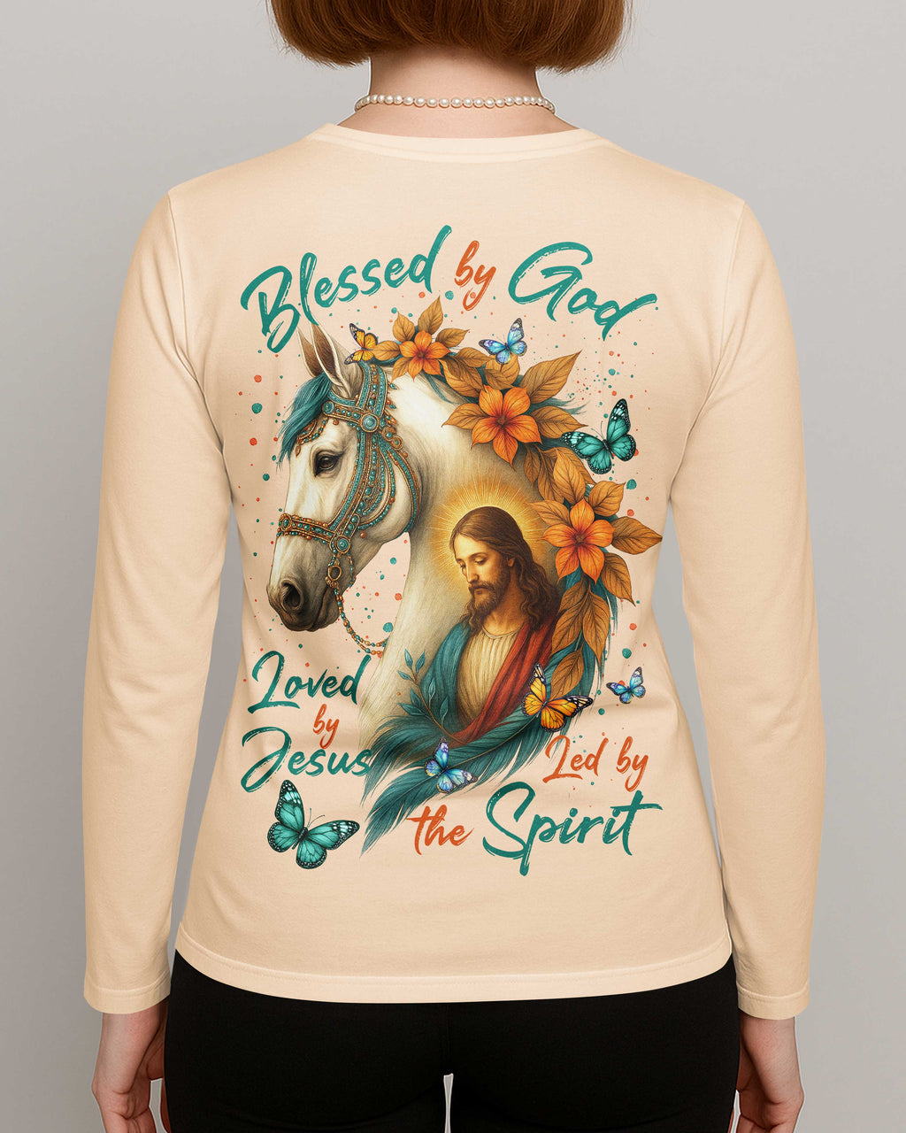 Blessed By God Loved By Jesus Led By The Spirit All Over Print V-neck Long Sleeves Shirt