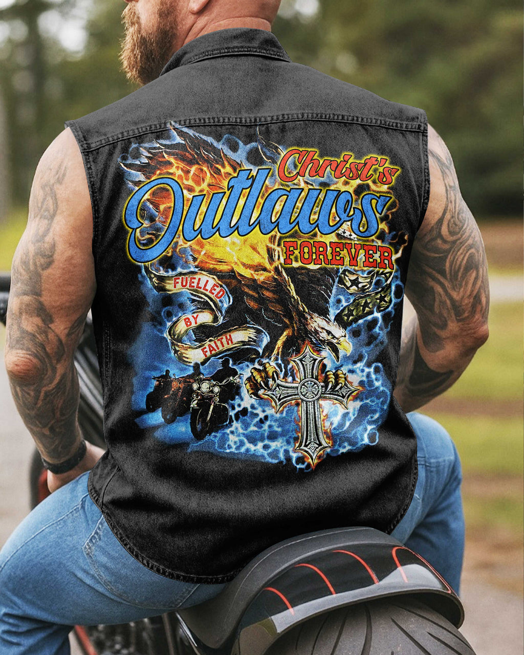 Christ's Outlaws For Sleevesless Denim T-Shirt