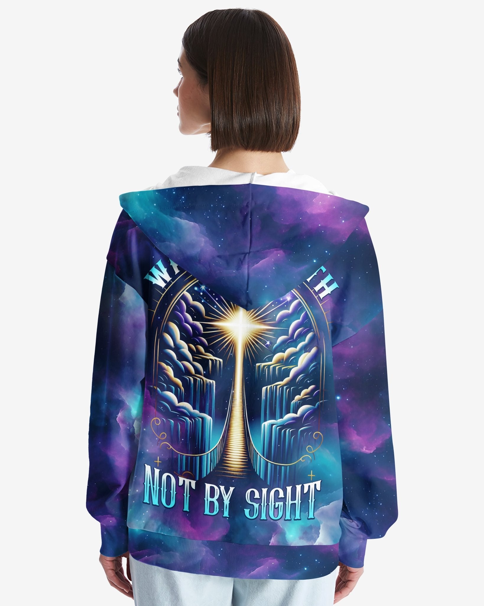 For We Walk By Faith Not By Sight All Over Print Zip Hoodie - Christ Color