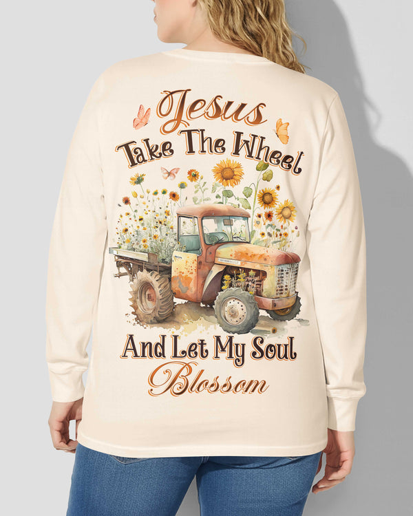 Jesus Take The Wheel And Let My Soul Blossom All Over Print V-neck Long Sleeves Shirt