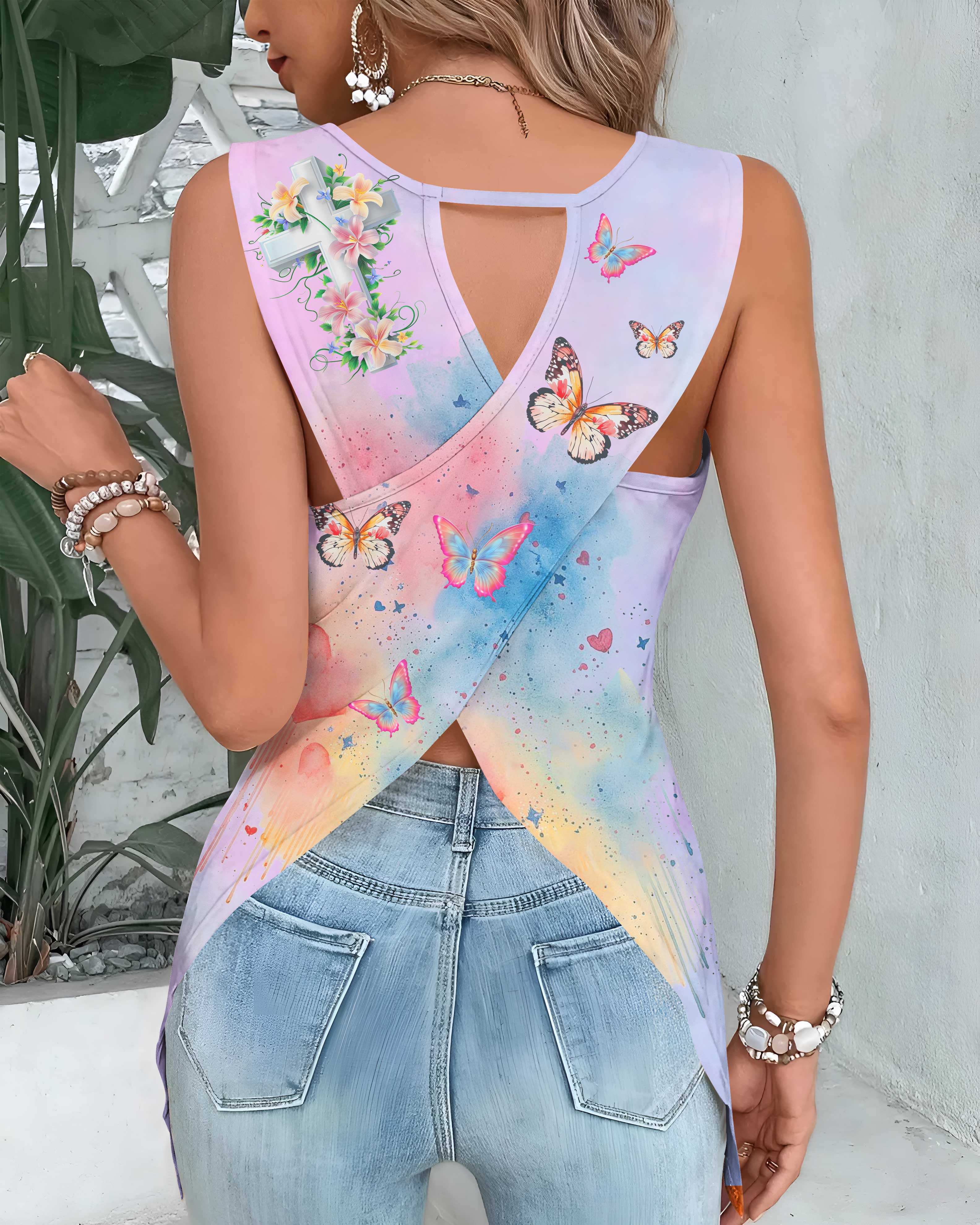 Love One Another All Over Print Cut Out Wrap Back Tank Top