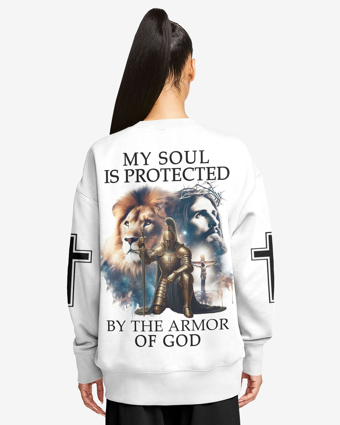 My Soul Is Protected By The Armor Of God All Over Print Sweater - Christ Color