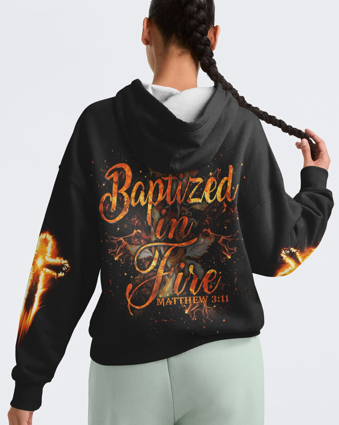 Baptized In Fire All Over Print Hoodie - Christ Color