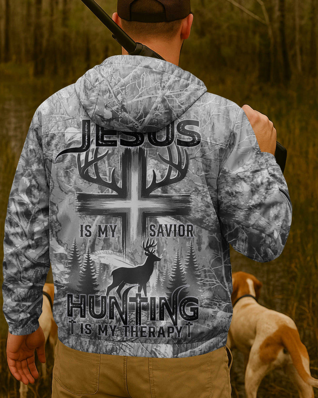 Custom Jesus is my savior Hunting is my therapy All Over Print Outdoor Jacket