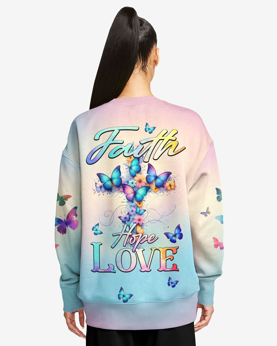 Butterfly Faith Hope Love All Over Print Sweater - Christ Color