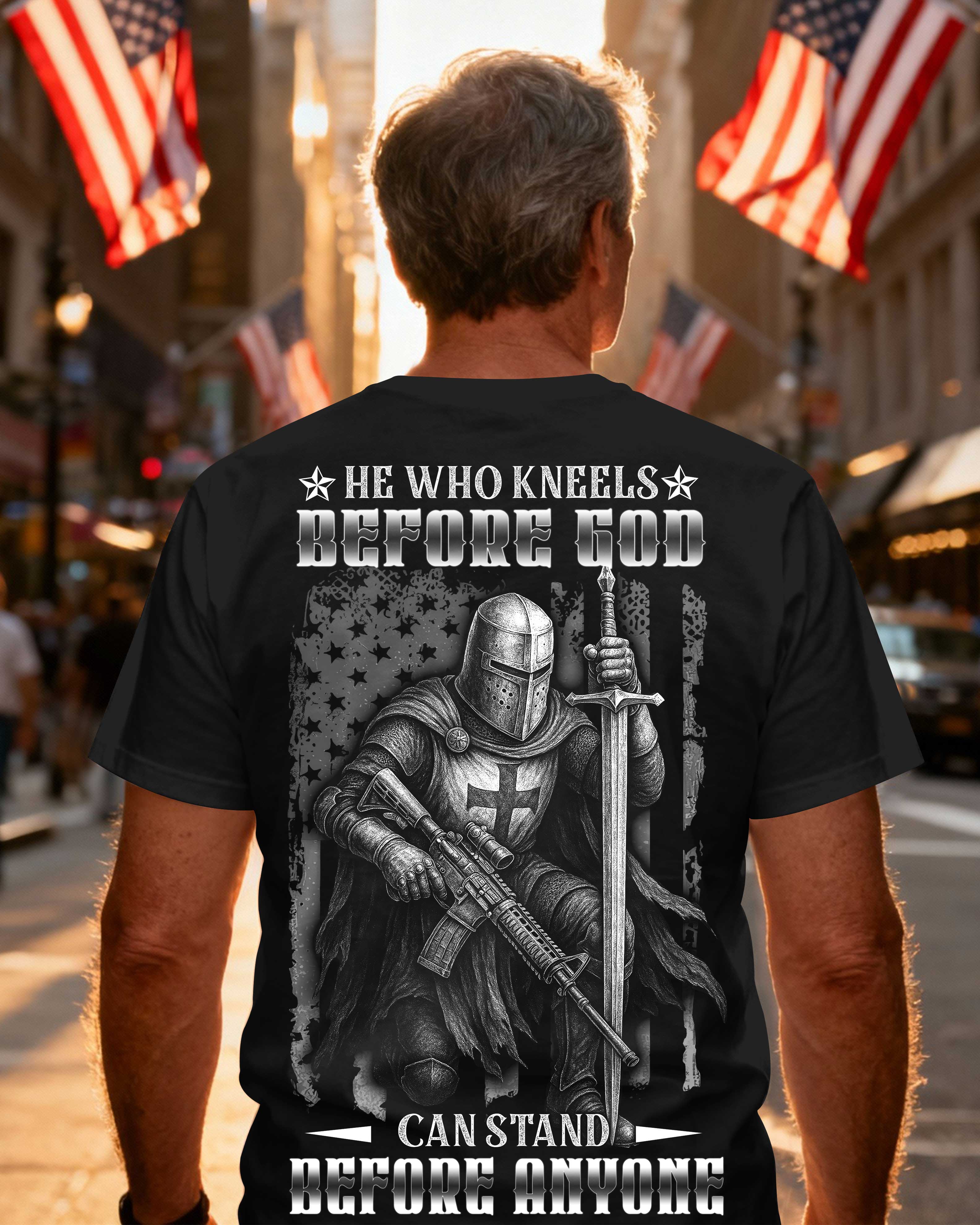 He Who Kneels Before God Can Stand Before Anyone All Over Print T-Shirt