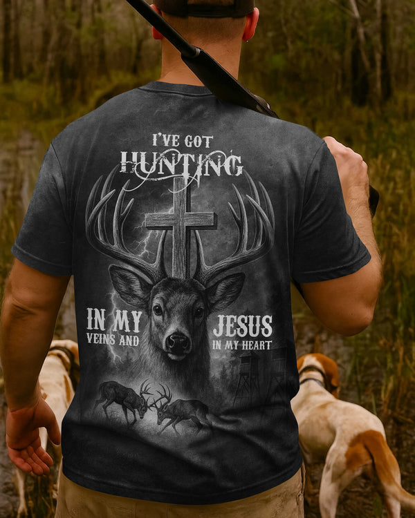 I've Got Hunting In My Veins And Jesus In My Heart Black Shirt