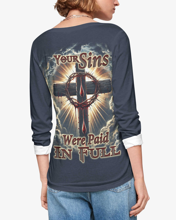 Your Sins Were Paid In Full All Over Print V-neck Long Sleeves Shirt