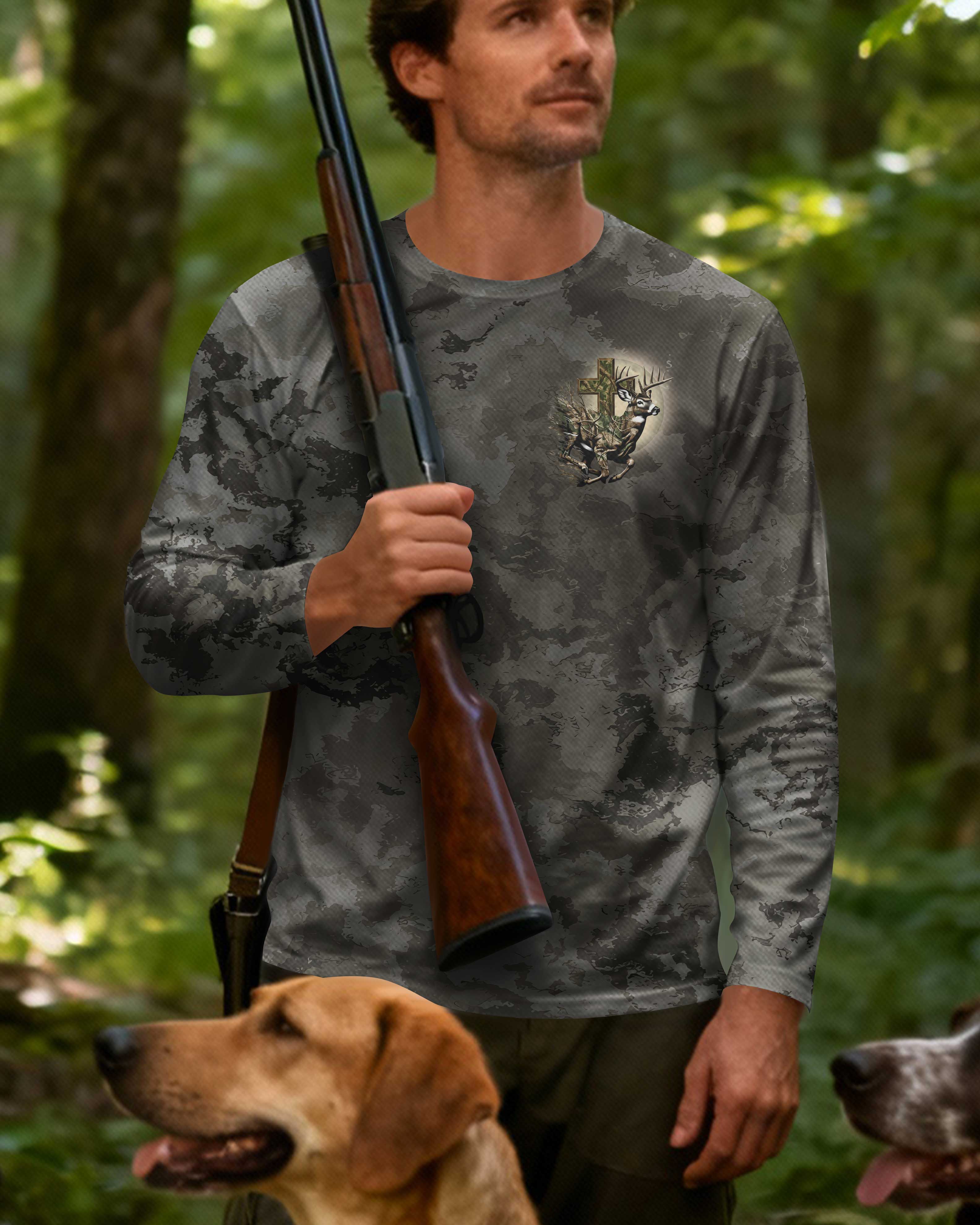 Just A Man Who Likes Hunting And Believes In Jesus All Over Print Long Sleeves T-Shirt