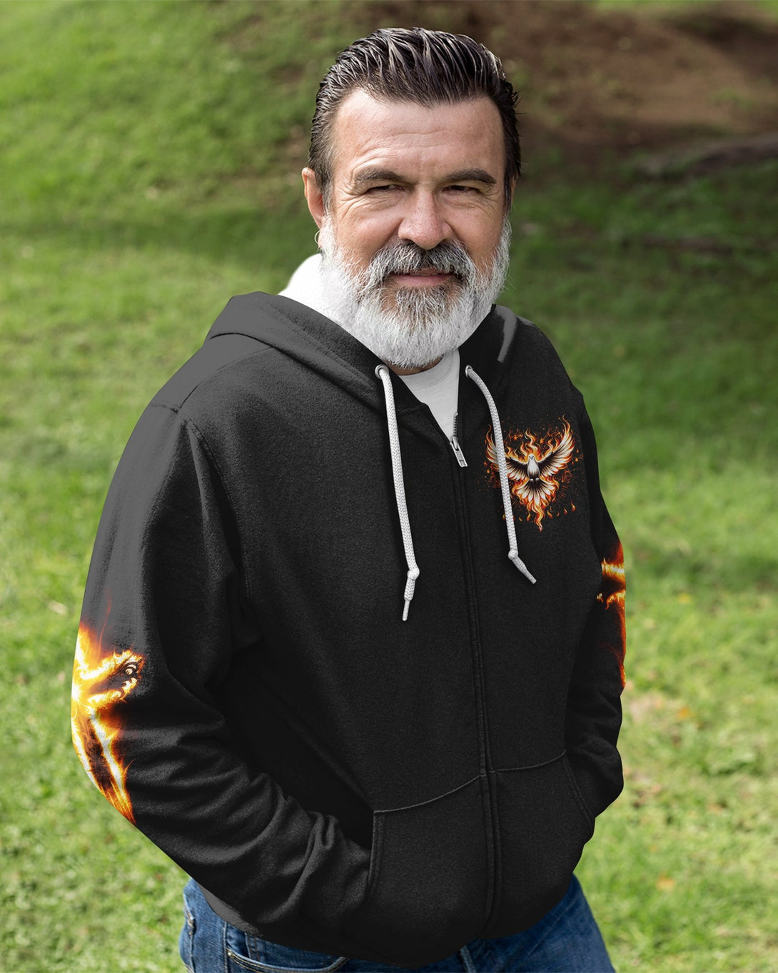 Baptized In Fire All Over Print Zip Hoodie - Christ Color