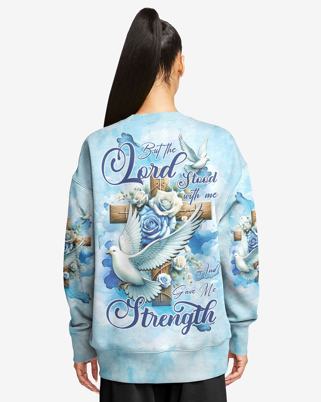 Lord Stood With Me And Gave Me Strength All Over Print Sweater - Christ Color