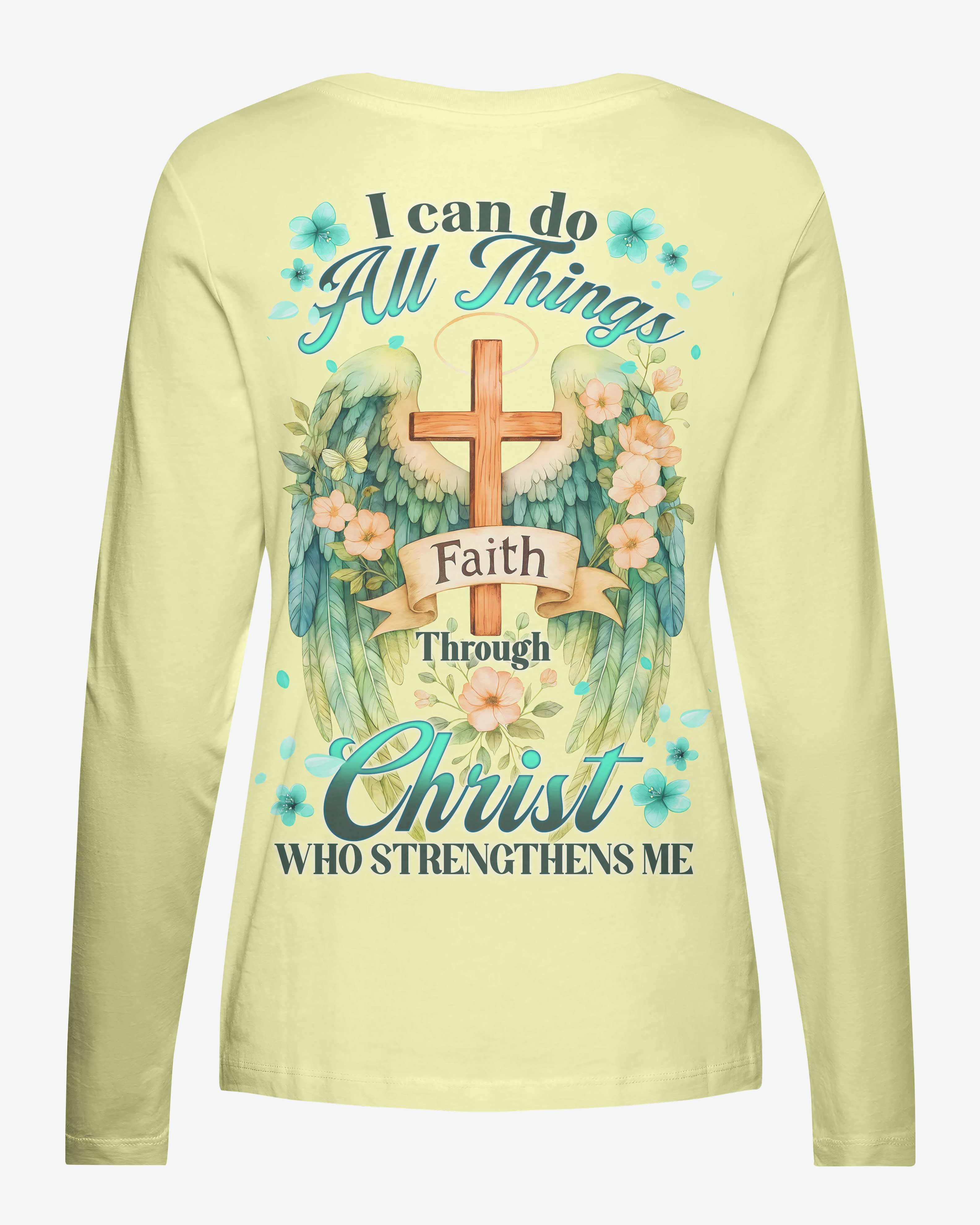 I Can Do All Things Faith Through Christ V-neck Long Sleeves Shirt