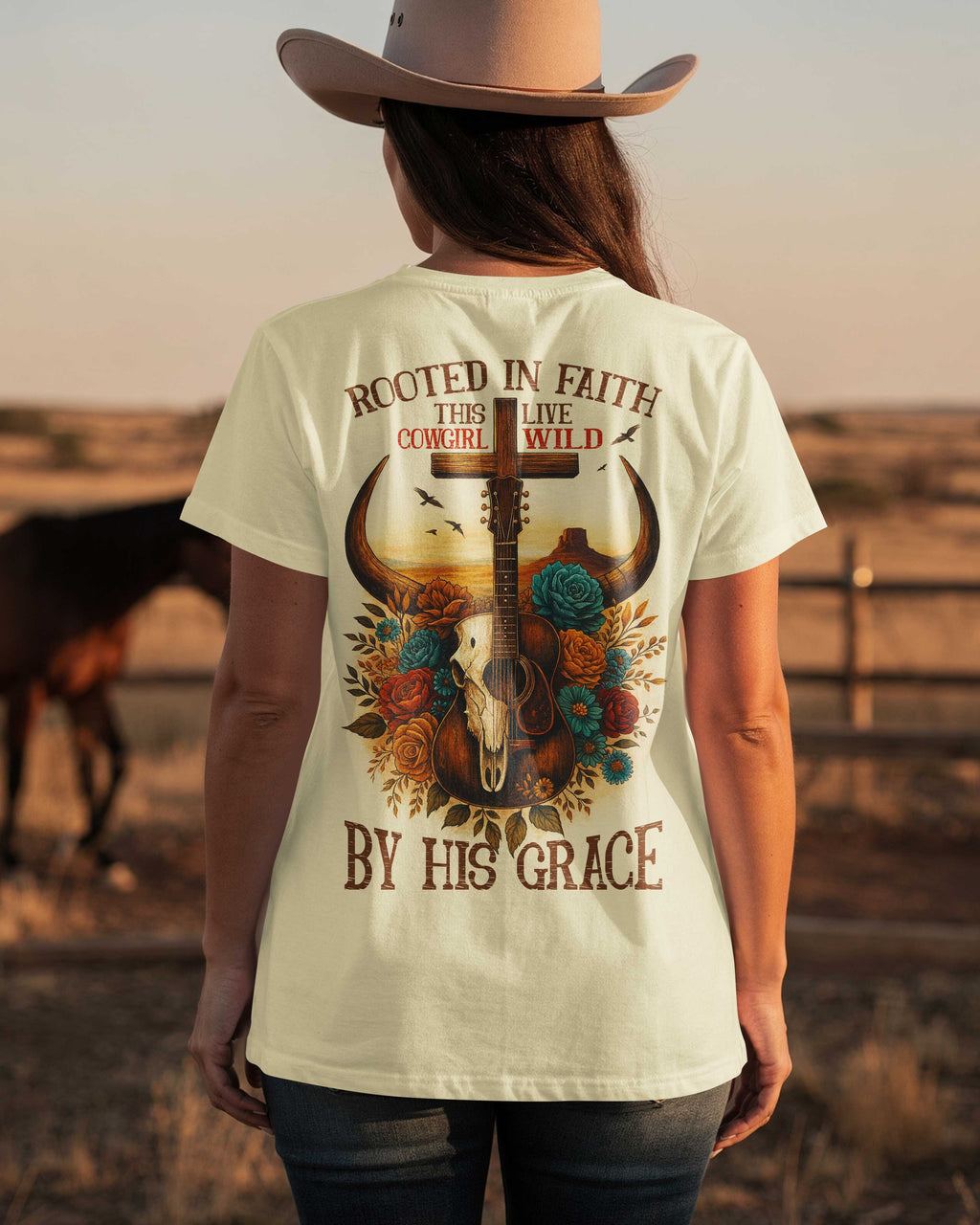 Rooted In Faith This Cowgirl Live Wild By His Grace T-Shirt