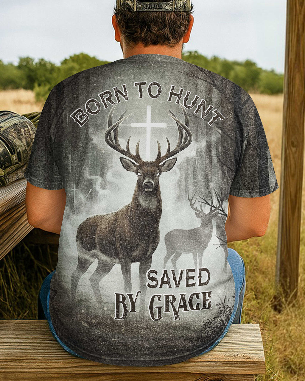 Born To Hunt Saved By Grace All Over Print Custom Name T-Shirt