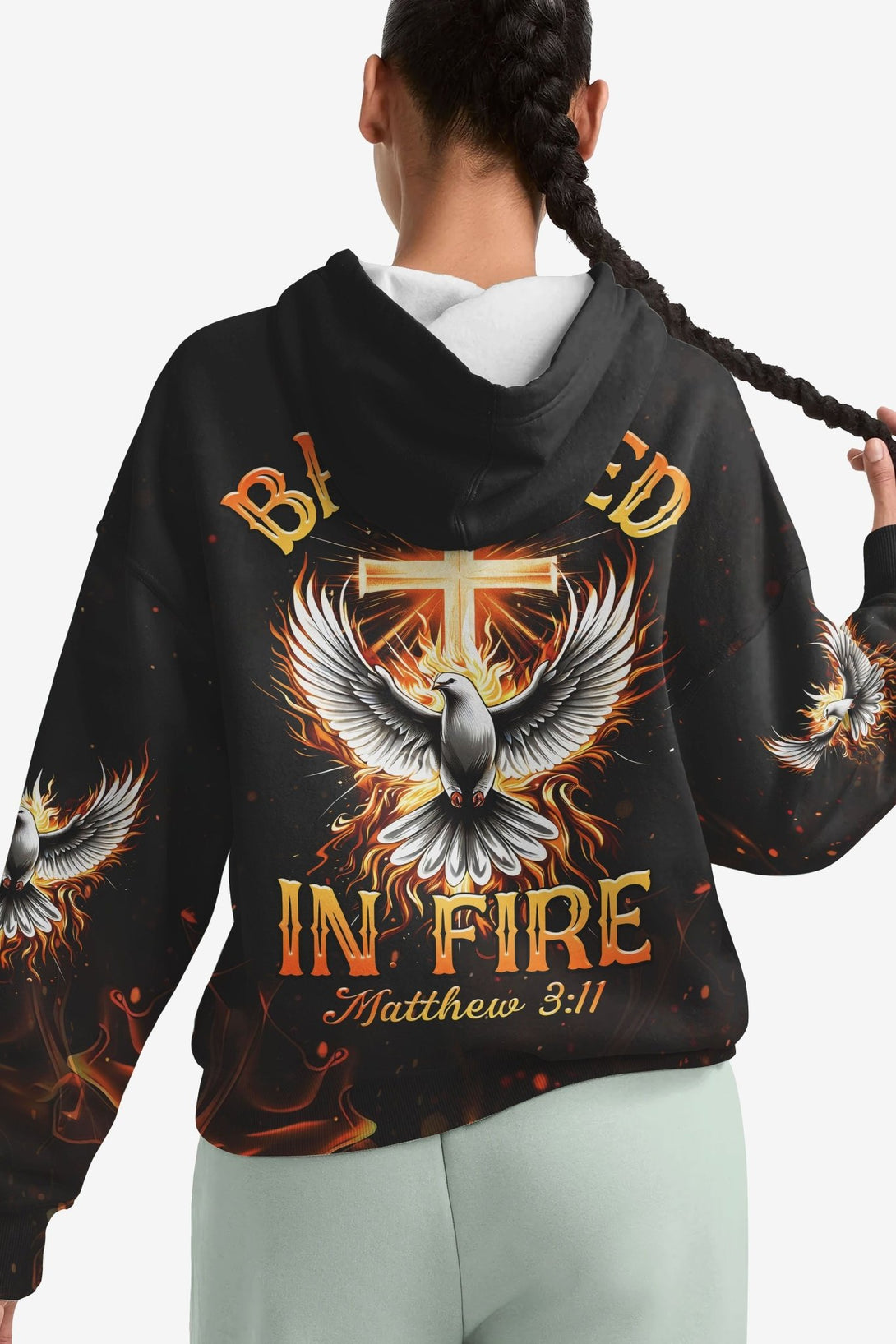 Baptized In Fire Matthew 3:11 All Over Print Hoodie - Christ Color