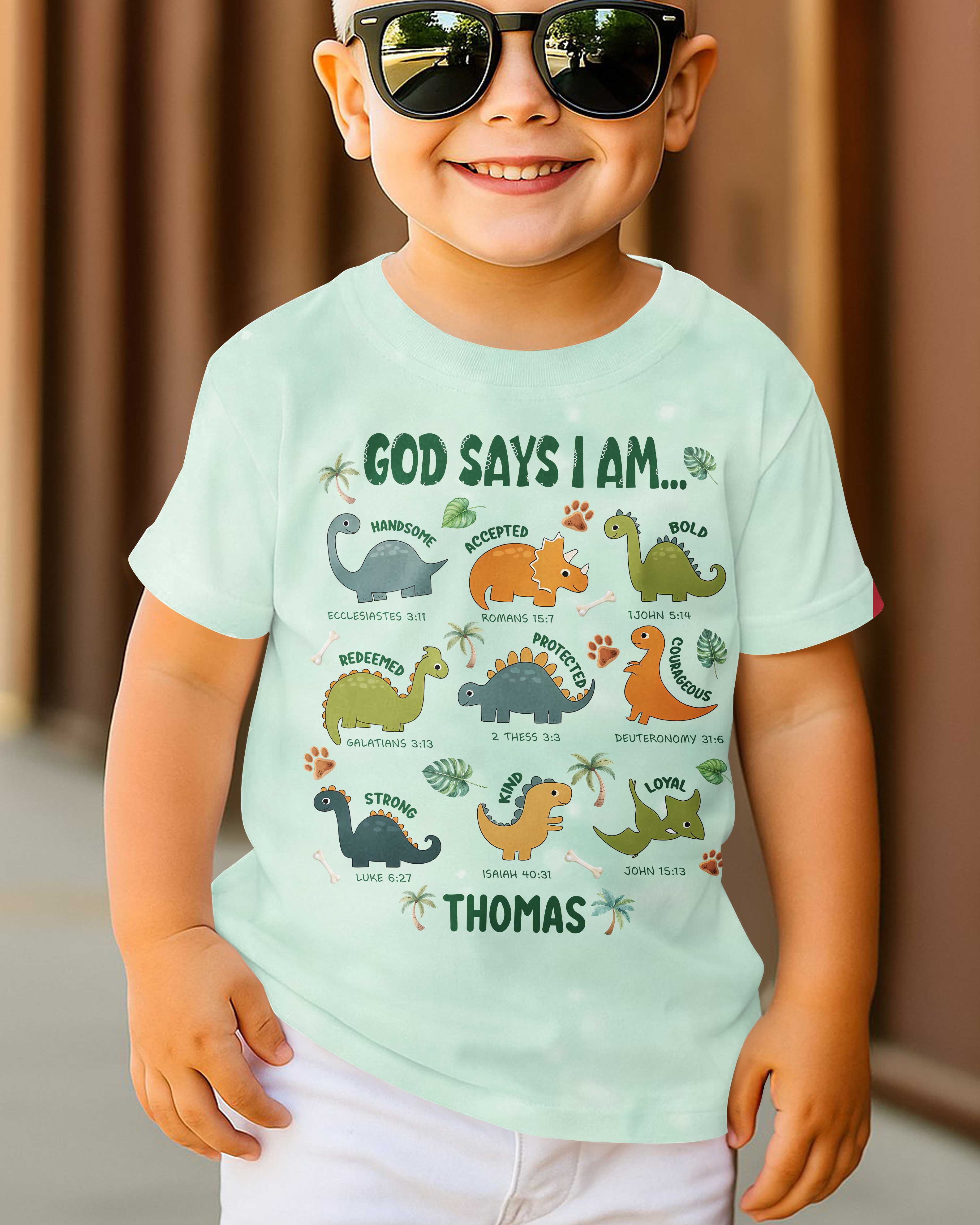 God Says I Am Dinosaur All Over Print T-Shirt Kid