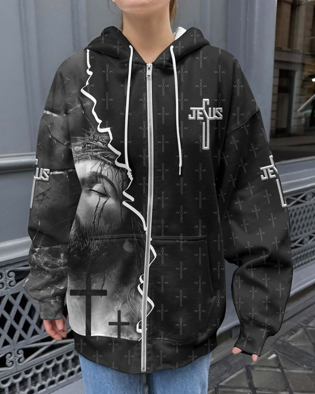 Love Has Conquered The Grave All Over Print Zip Hoodie - Christ Color