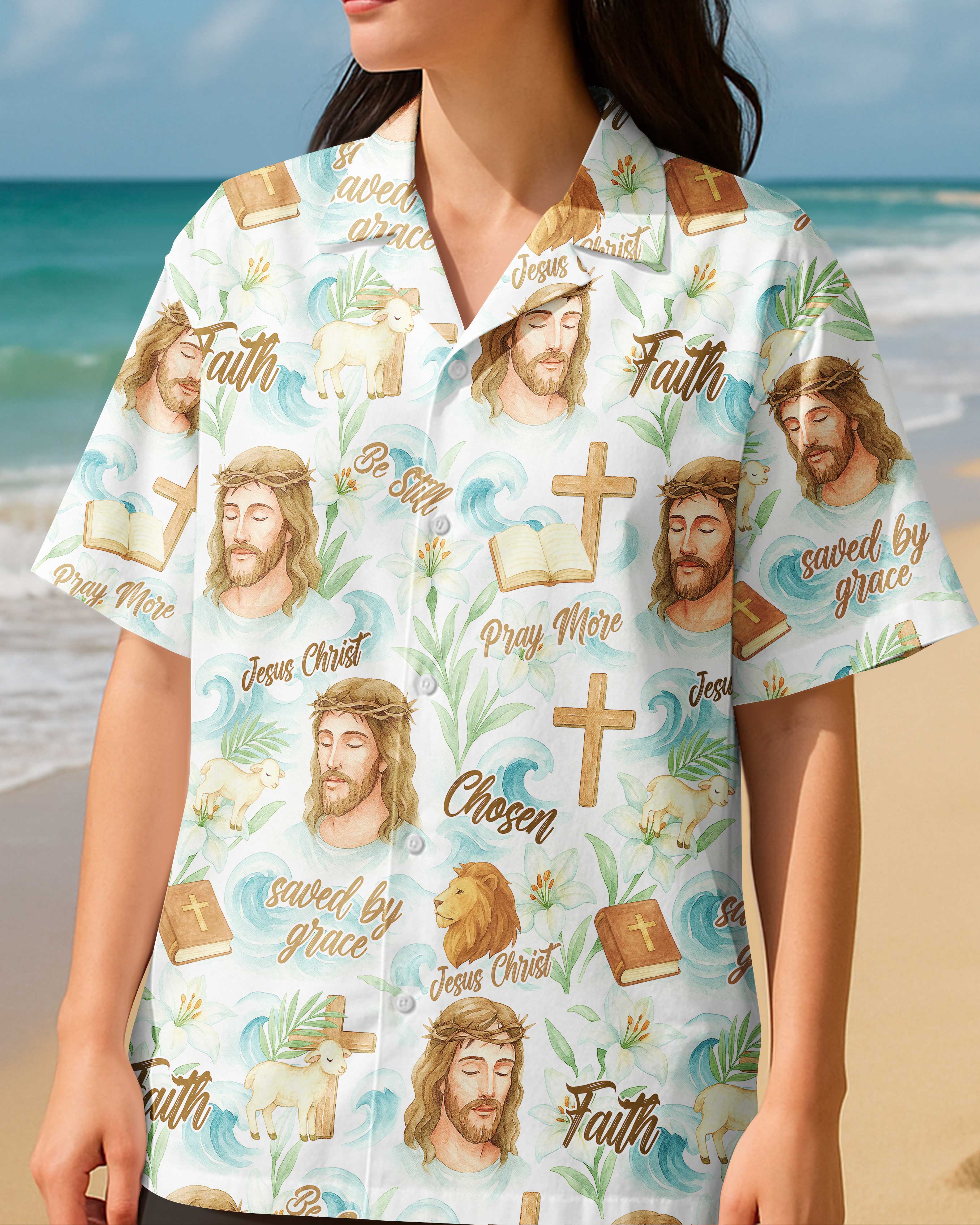 Jesus Christ Watercolor Pattern All Over Print Hawaiian T-Shirt
