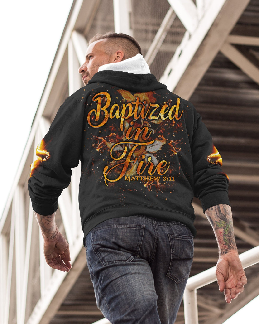 Baptized In Fire All Over Print Zip Hoodie - Christ Color