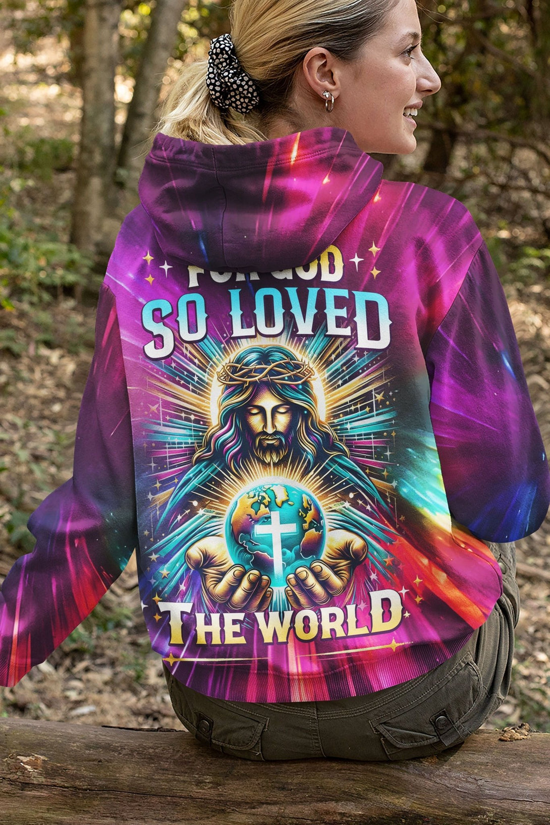 For God So Loved The World All Over Print Zip Hoodie - Christ Color