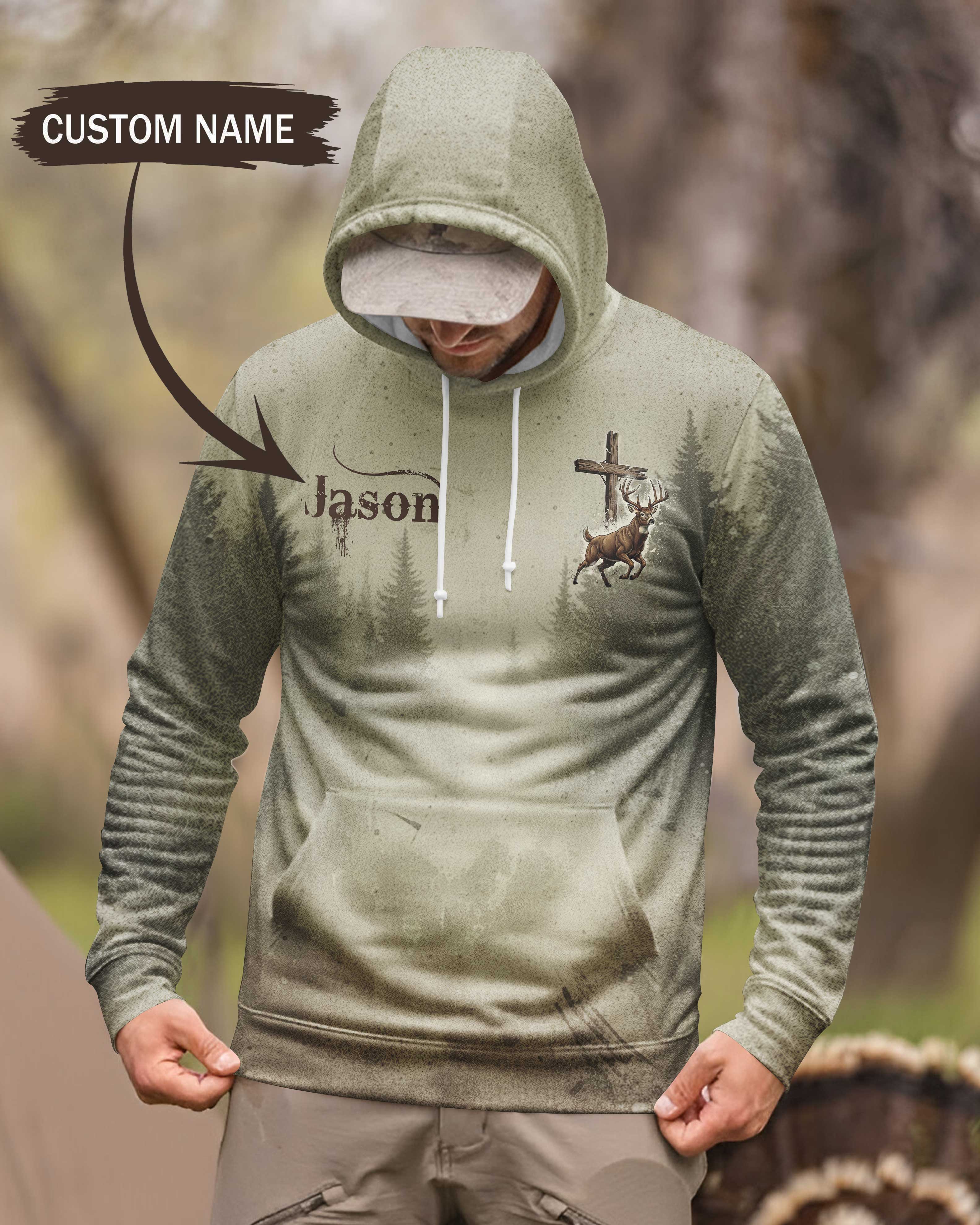 I Like Hunting And Believe In Jesus All Over Print Custom Name Hoodie