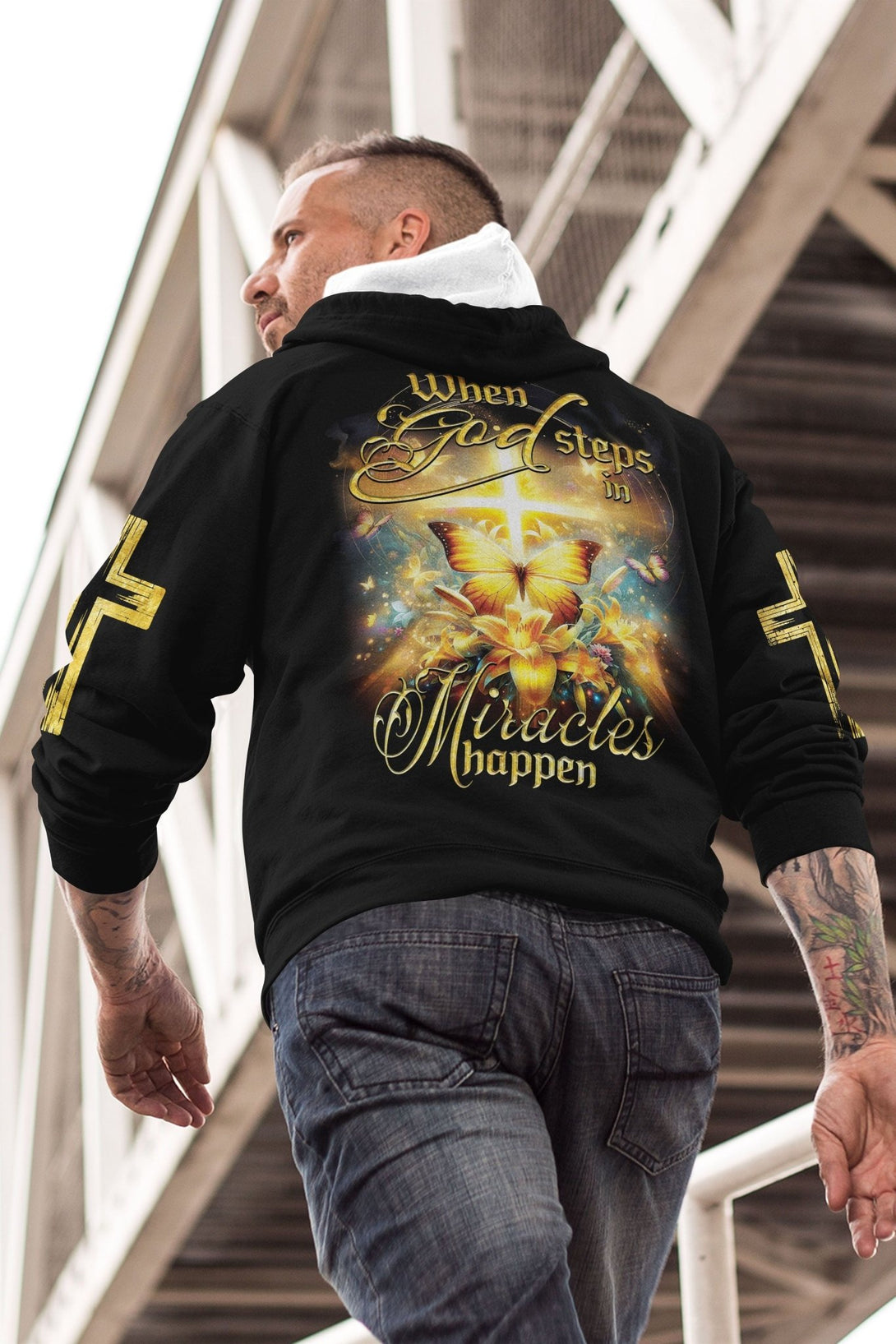 God Steps In Miracles Happen All Over Print Hoodie - Christ Color