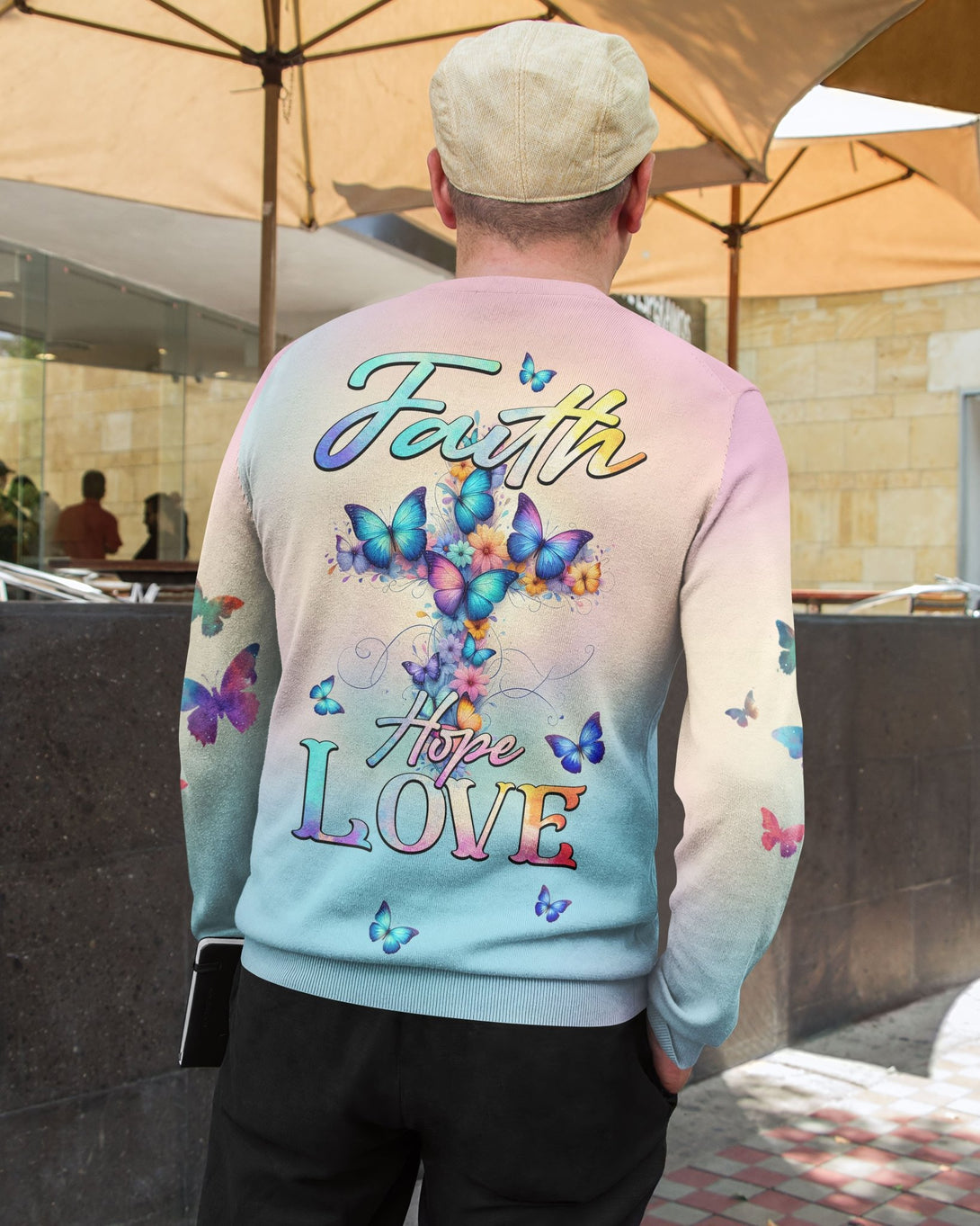 Butterfly Faith Hope Love All Over Print Sweater - Christ Color