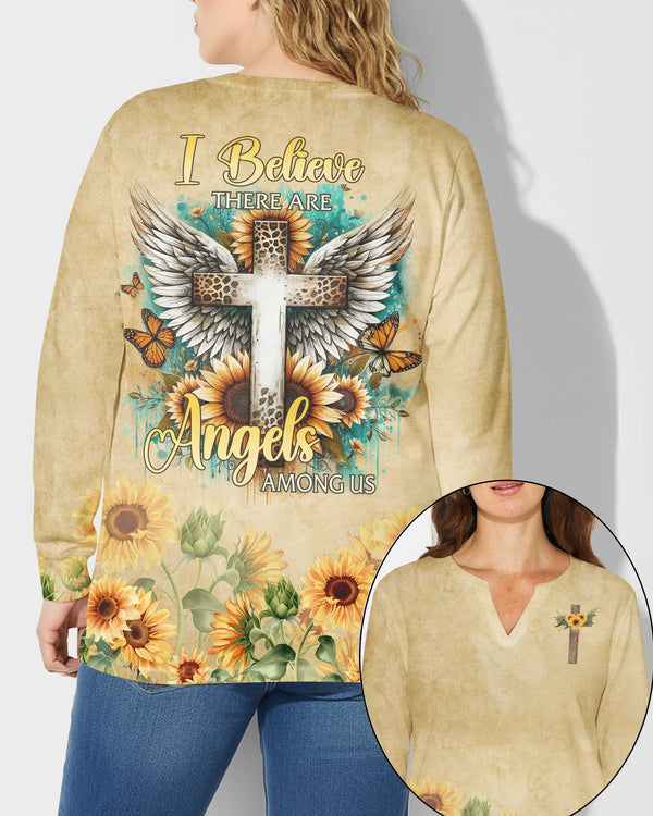 I Believe There Are Angels Among Us All Over Print V-neck Long Sleeves Shirt