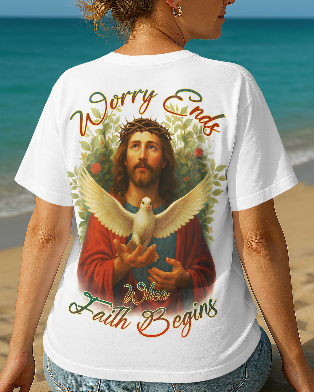 Worry Ends When Faith Begins All Over Print T-Shirt