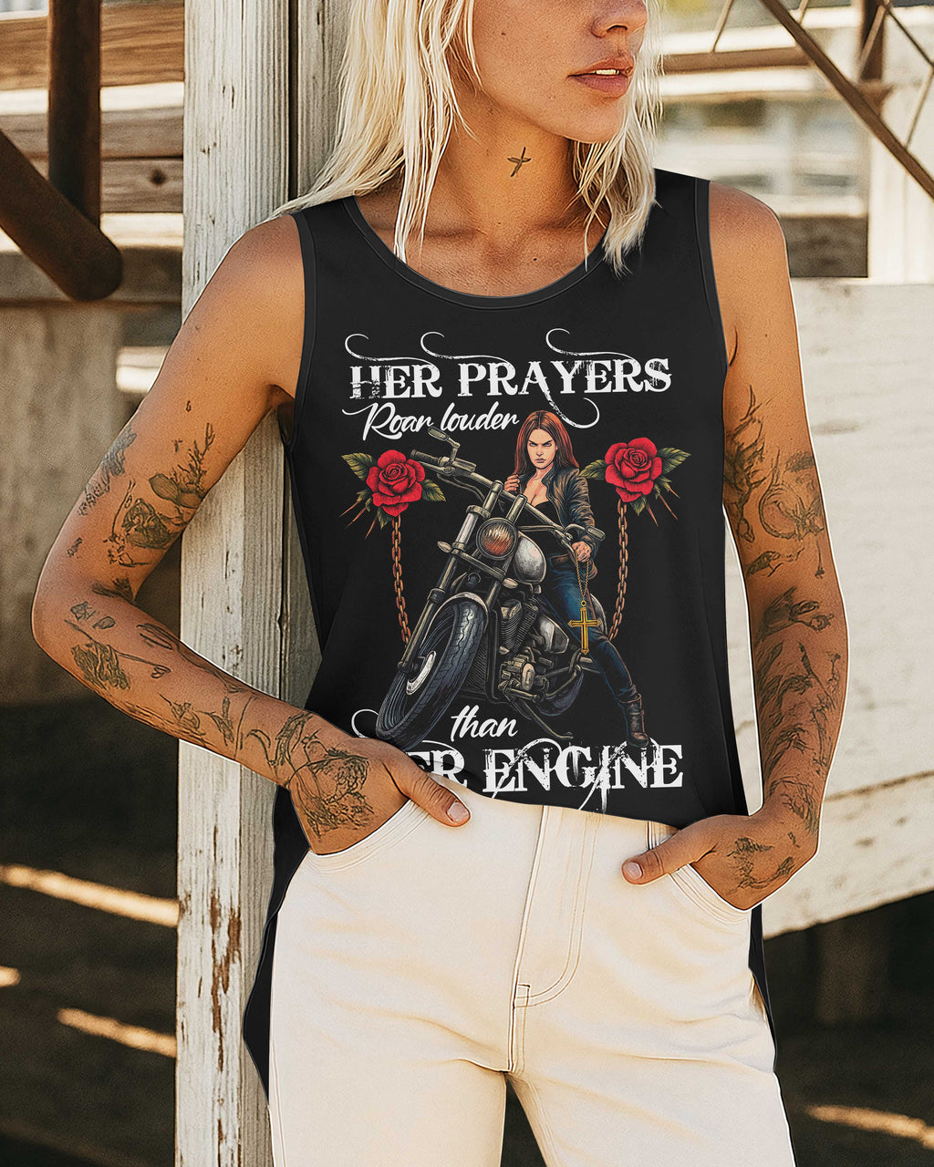 Her Prayers Roar Louder Cut Out Wrap Back Tank Top
