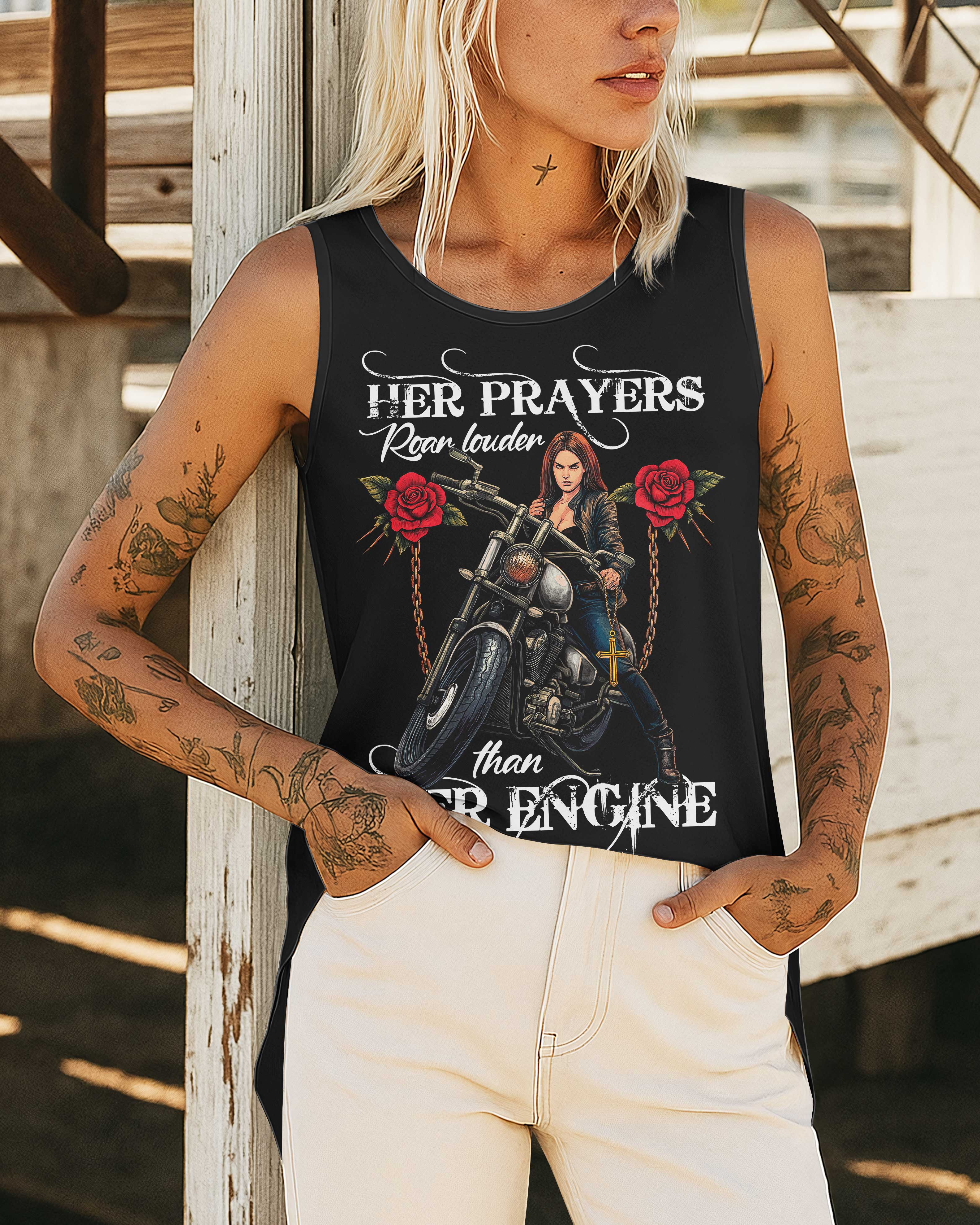 Her Prayers Roar Louder Cut Out Wrap Back Tank Top