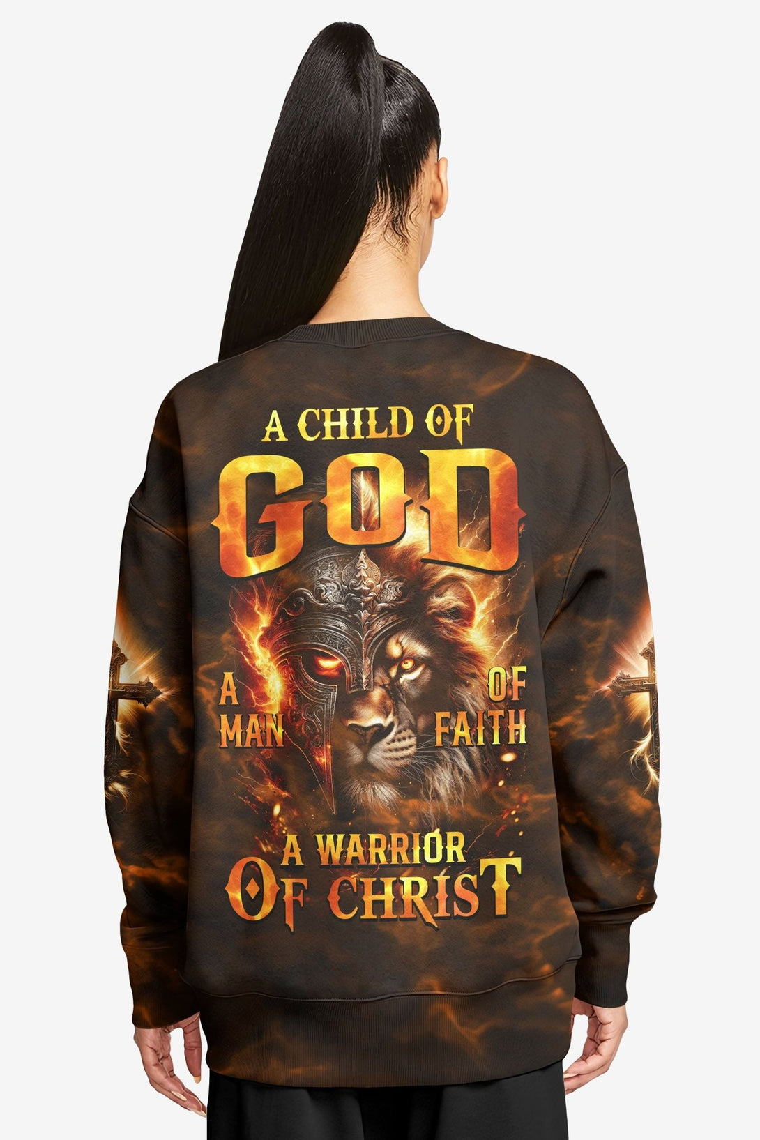 A Child Of God A Man Of Faith A Warrior Of Christ All Over Print Sweater - Christ Color