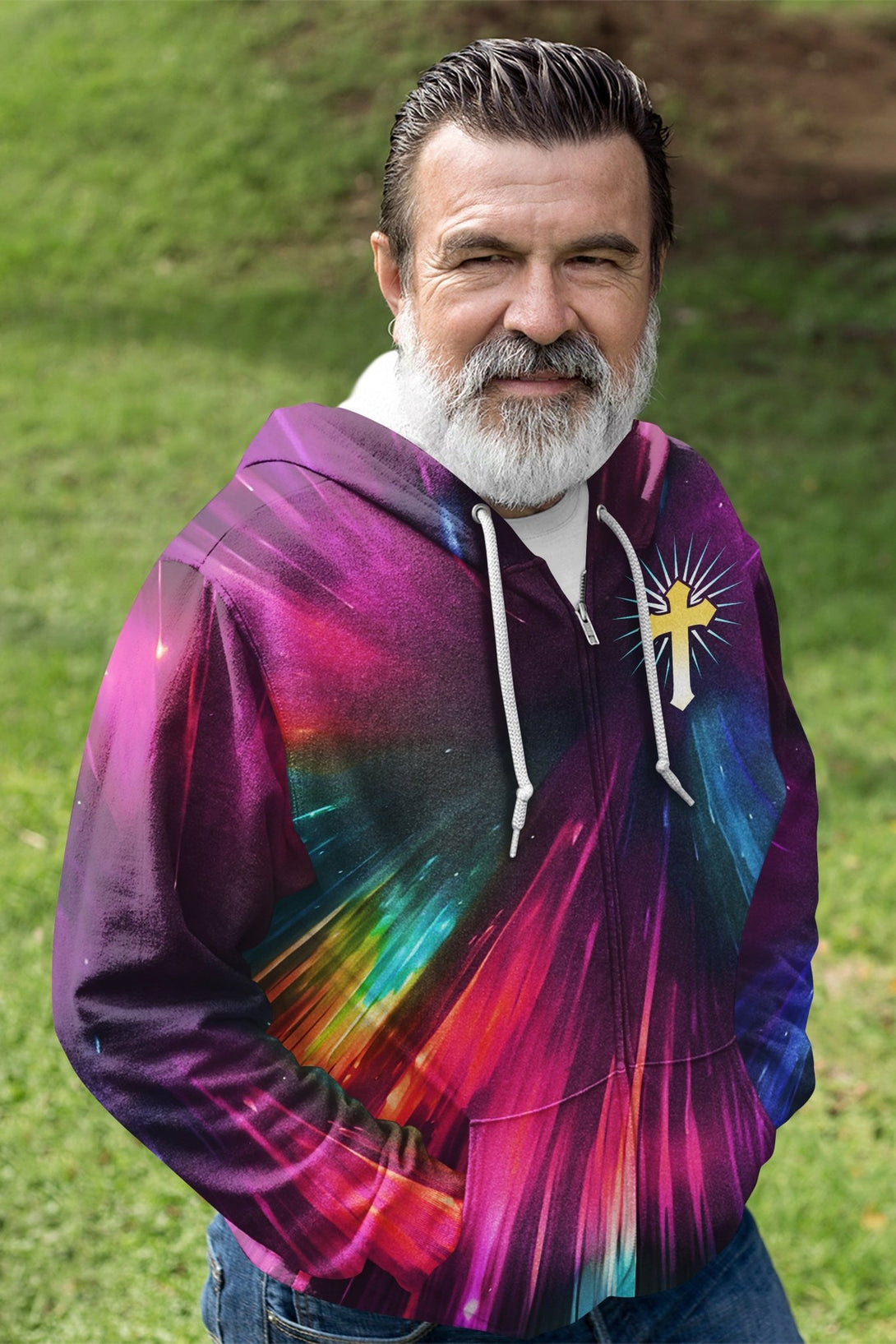 For God So Loved The World All Over Print Zip Hoodie - Christ Color