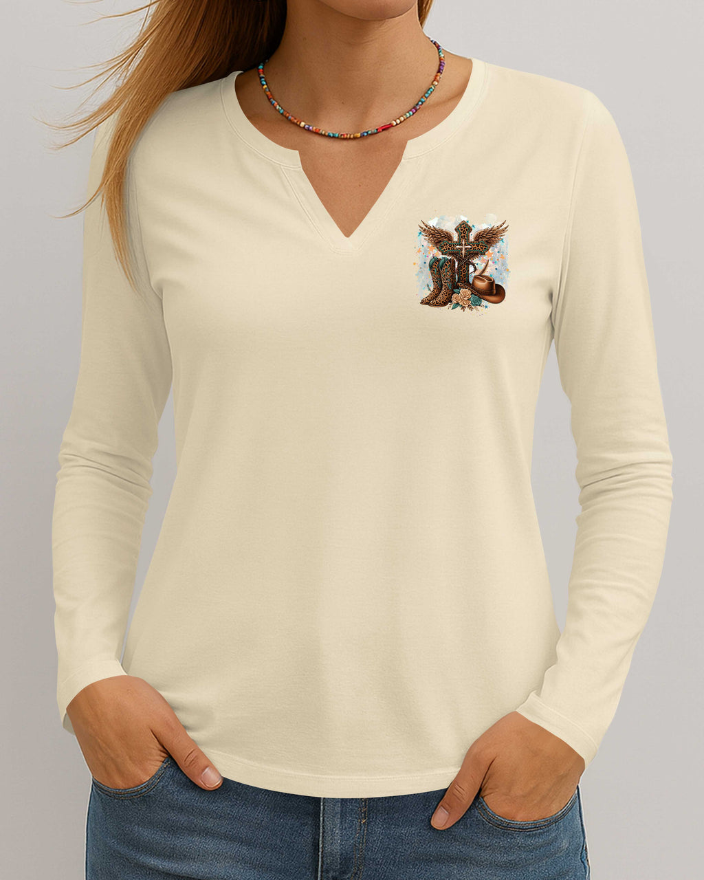 Let Me Tell You Bout My Jesus All Over Print V-neck Long Sleeves Shirt