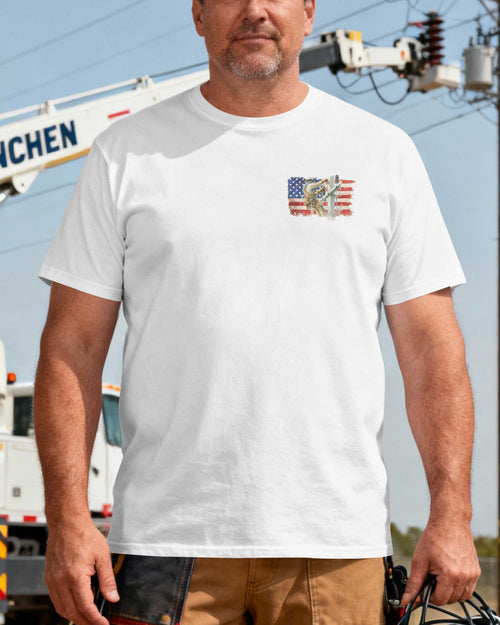 Retired Lineman Built By Grit Blessed By God T-Shirt