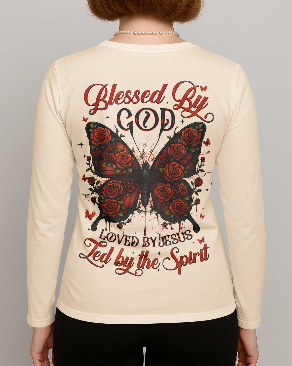 Blessed By God Loved By Jesus All Over Print V-neck Long Sleeves Shirt