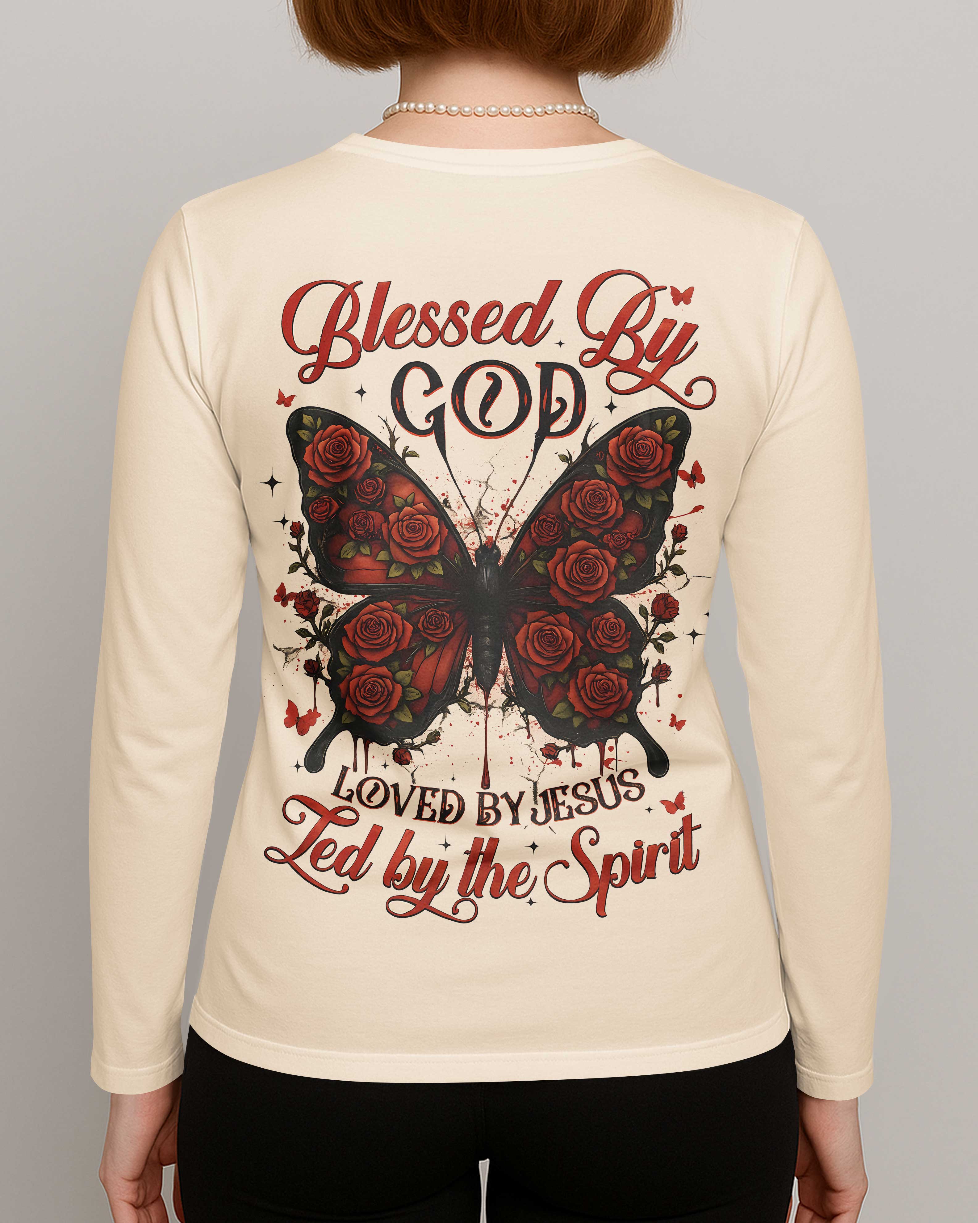 Blessed By God Loved By Jesus All Over Print V-neck Long Sleeves Shirt