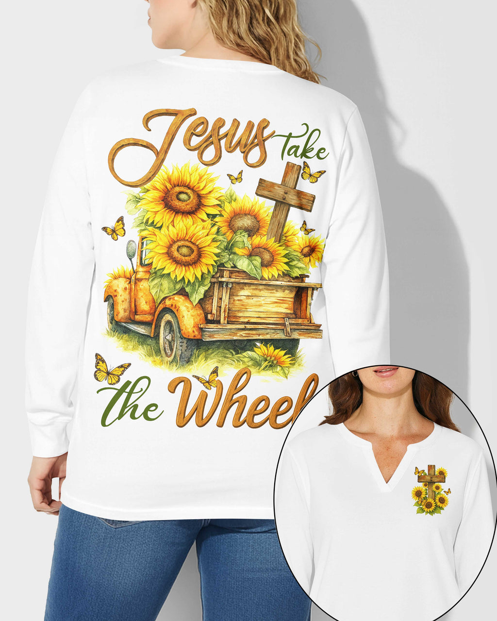 Jesus Take The Wheel All Over Print V-neck Long Sleeves Shirt